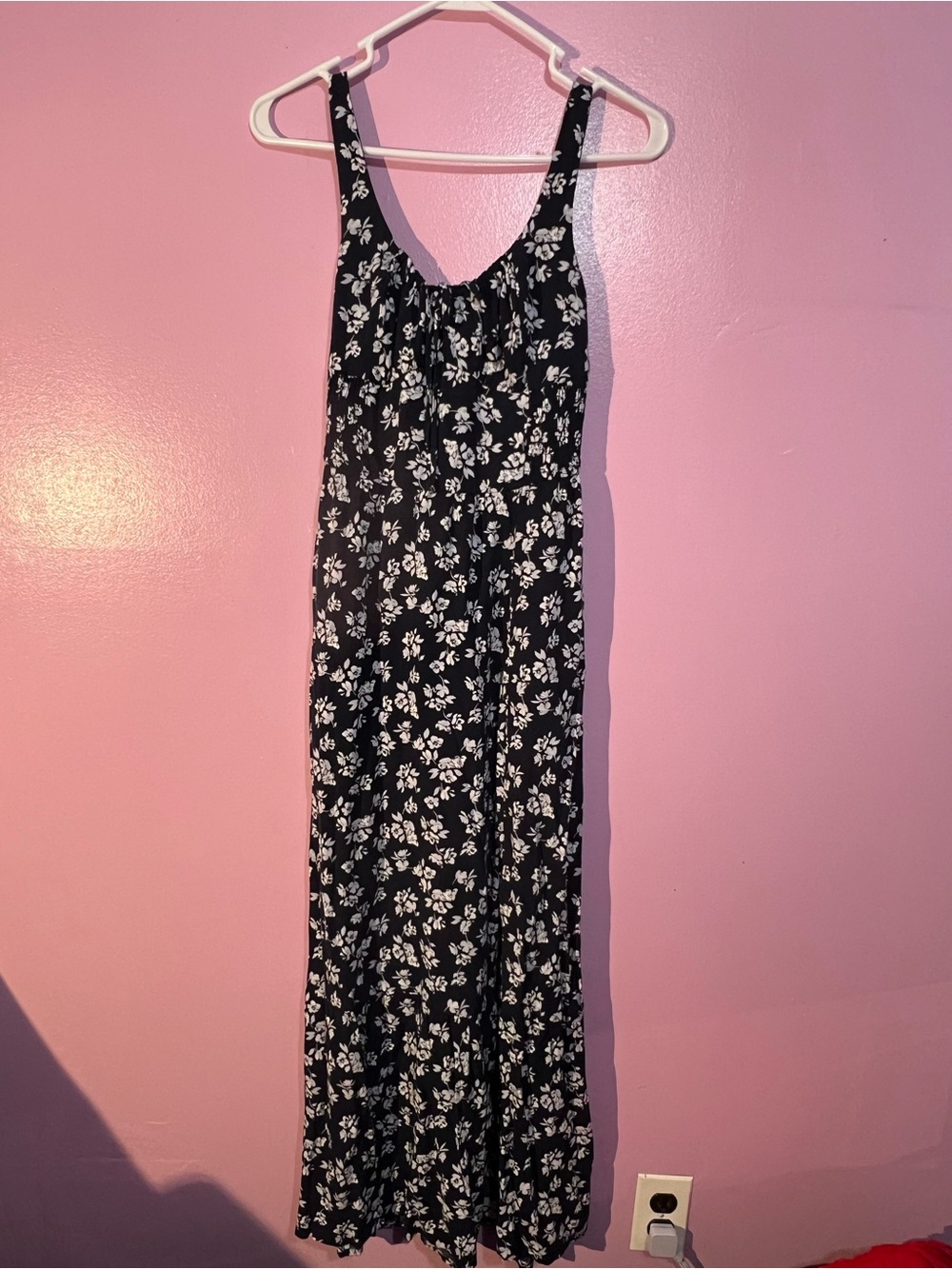Hollister Floral Print Maxi Dress in Navy Blue and White